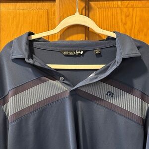 Travis Matthew Navy Blue Polo Shirt with Striped Detail